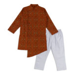 Aurora Orange Drape Panjabi + White Payjama - Image 3