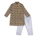 Floral Warm Beige Panjabi + White Payjama - Image 5