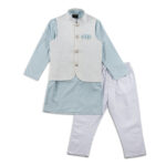 Premium Pastel Soft Blue Panjabi with Koti- 3Pcs - Image 3