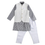 Classic Waistcoat Grey Panjabi Set- 3Pcs - Image 3