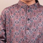 Classic Maroon Motif Panjabi + White Payjama - Image 2