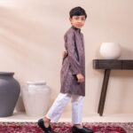 Classic Maroon Motif Panjabi + White Payjama - Image 3