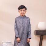 Classic Charcoal Grey Motif Panjabi + White Payjama