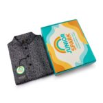 Classic Charcoal Grey Motif Panjabi + White Payjama - Image 4