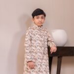 Floral Warm Beige Panjabi + White Payjama