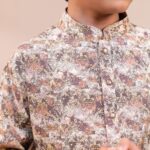 Floral Warm Beige Panjabi + White Payjama - Image 2