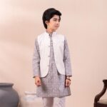 Classic Waistcoat Grey Panjabi Set- 3Pcs
