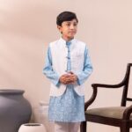 Classic Waistcoat Blue Panjabi Set- 3Pcs