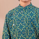 Aurora Green Drape Panjabi + White Payjama - Image 2